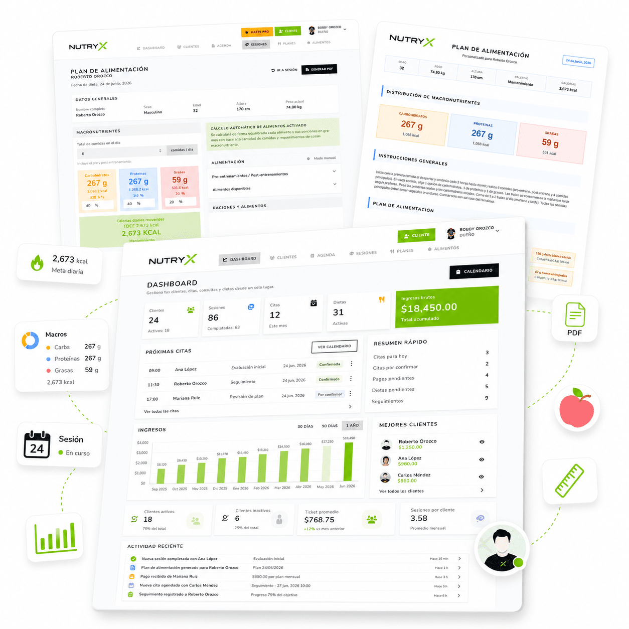 Placeholder del dashboard principal de Nutryx mostrando clientes, citas y seguimiento